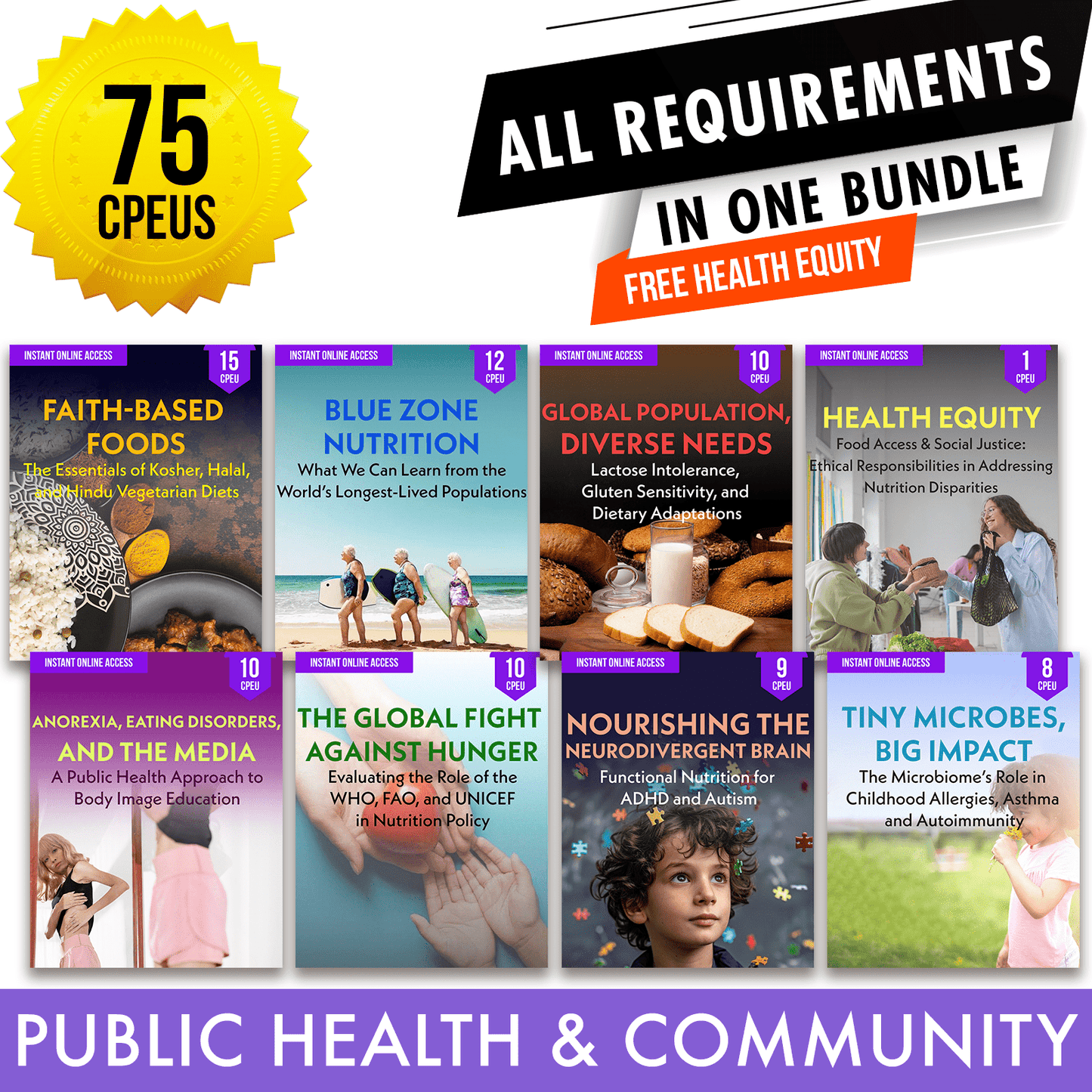 Public Health & Community Package: RD Full Recertification - All Required Dietitian Continuing Professional Education Units in One Bundle, 75 CE Hours