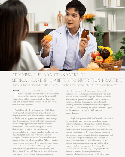 Applying the ADA Standards of Medical Care in Diabetes to Nutrition Practice - Dietitian CPE Continuing Professional Education, 2 CE Hours [All Dietitians]