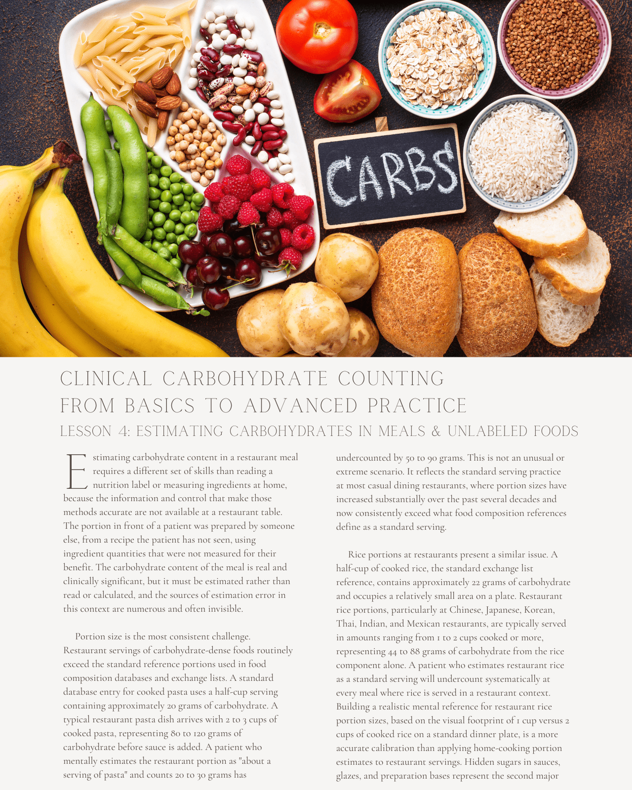 Carbs Don't Lie: Clinical Carbohydrate Counting from Basics to Advanced Practice - Dietitian CPE Continuing Professional Education, 8 CE Hours [All Dietitians]