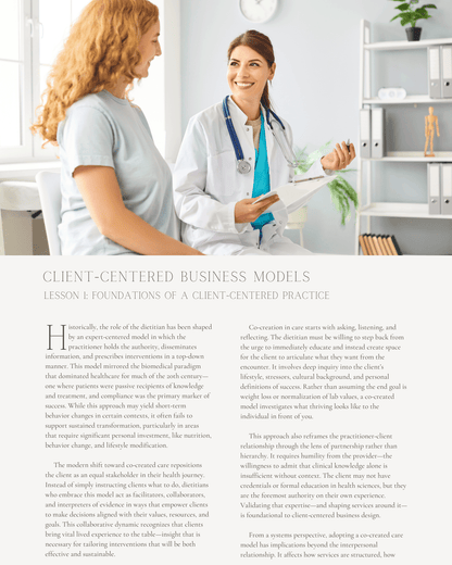 Client-Centered Business Models: Designing Nutrition Services That Truly Serve - Dietitian CPE Continuing Professional Education, 9 CEU [All Dietitians]