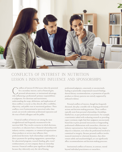 Conflicts of Interest in Nutrition: Navigating Industry Influence & Sponsorships - Dietitian CPE Continuing Professional Education, Ethics, 1 CPEU [All Dietitians]