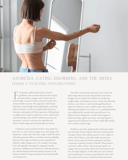 Anorexia, Eating Disorders, and the Media: A Public Health Approach to Body Image Education - Dietitian CPE Continuing Professional Education, 10 CEU [All Dietitians]