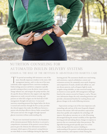 Eating in the AID Era: Nutrition Counseling for Automated Insulin Delivery Systems - Dietitian CPE Continuing Professional Education, 6 CE Hours [All Dietitians]