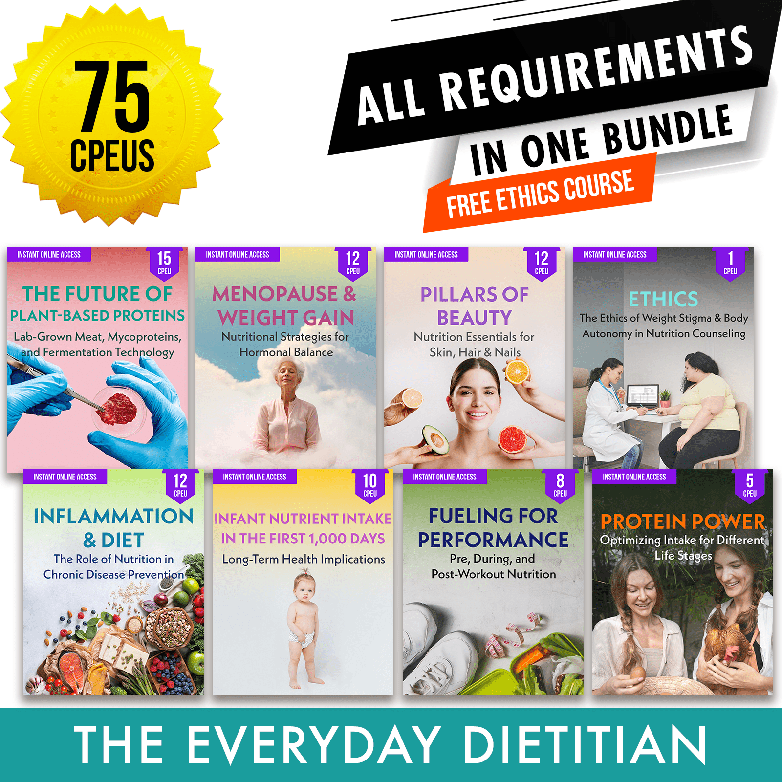 The Everyday Dietitian Package: RD Full Recertification - All Required Dietitian Continuing Professional Education Units in One Bundle, 75 CPEU [All Dietitians]