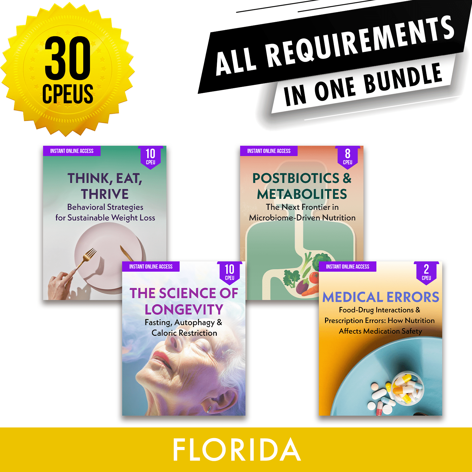 Florida Package 1: Full Recertification - All Required Dietitian Continuing Professional Education Units in One Bundle, 30 CPEU [All Dietitians]