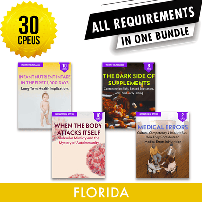 Florida Package 2: Full Recertification - All Required Dietitian Continuing Professional Education Units in One Bundle, 30 CPEU [All Dietitians]