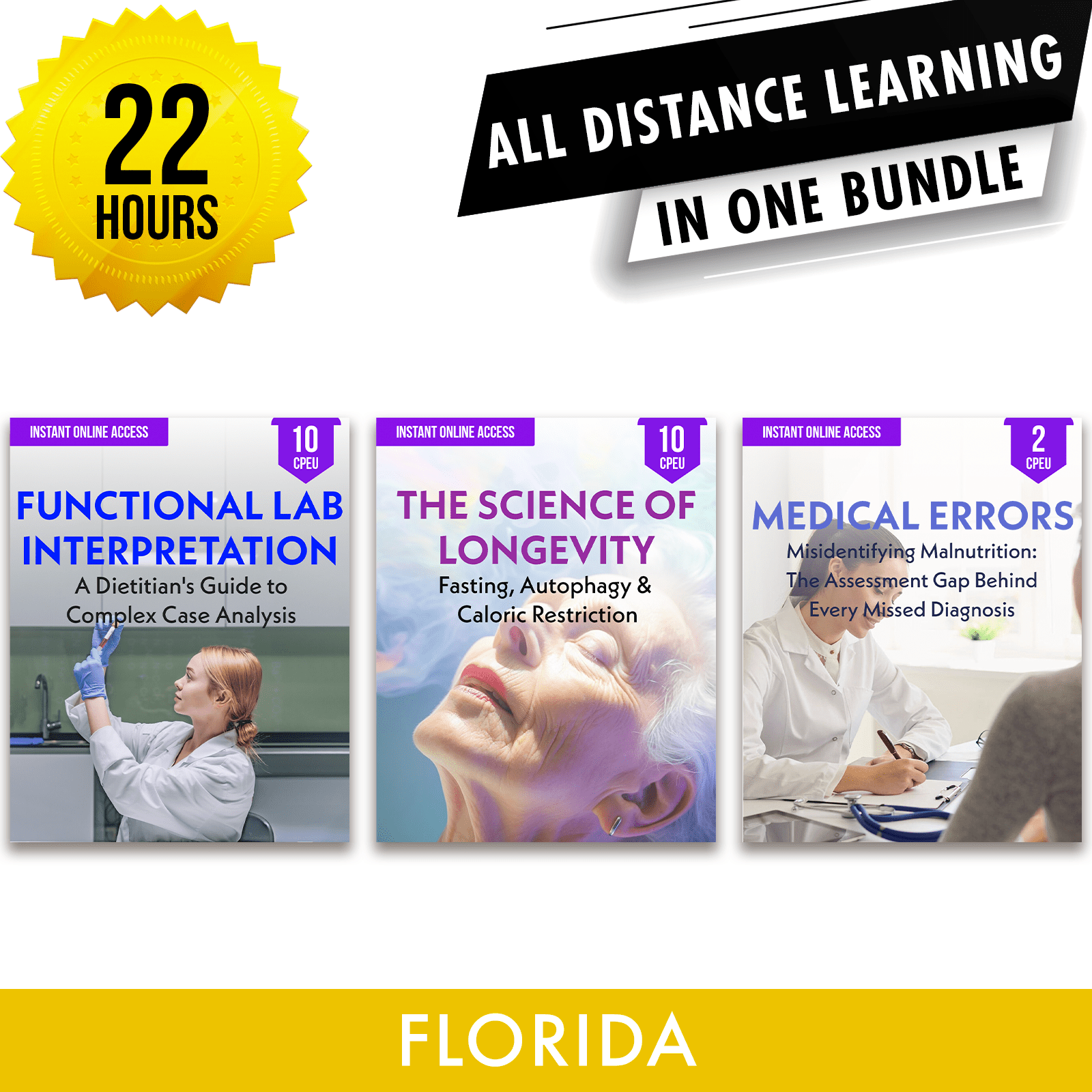 Florida Online CE Bundle 2: *NEW FOR 2027* Independent Study Package, Dietetic Continuing Education, 22 CE Hours [All Dietitians]