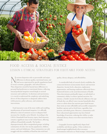 Food Access & Social Justice: Ethical Responsibilities in Addressing Nutrition Disparities - Dietitian CPE Continuing Professional Education, Health Equity, 1 CPEU [All Dietitians]