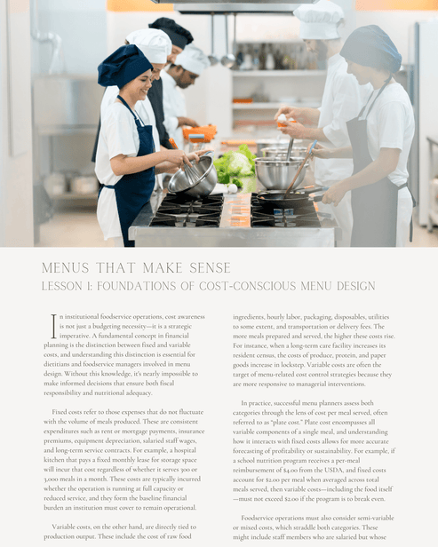 Menus That Make Sense: Cost-Savvy Planning for Large-Scale Foodservice ...