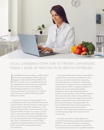 Staying Within Scope: Legal Considerations for Nutrition Counseling - Dietitian CPE Continuing Professional Education, Ethics, 1 CPEU [All Dietitians]