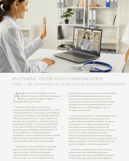 Mastering Telehealth Communication: High-Impact Nutrition Counseling in a Digital World - Dietitian CPE Continuing Professional Education, 10 CEU [All Dietitians]