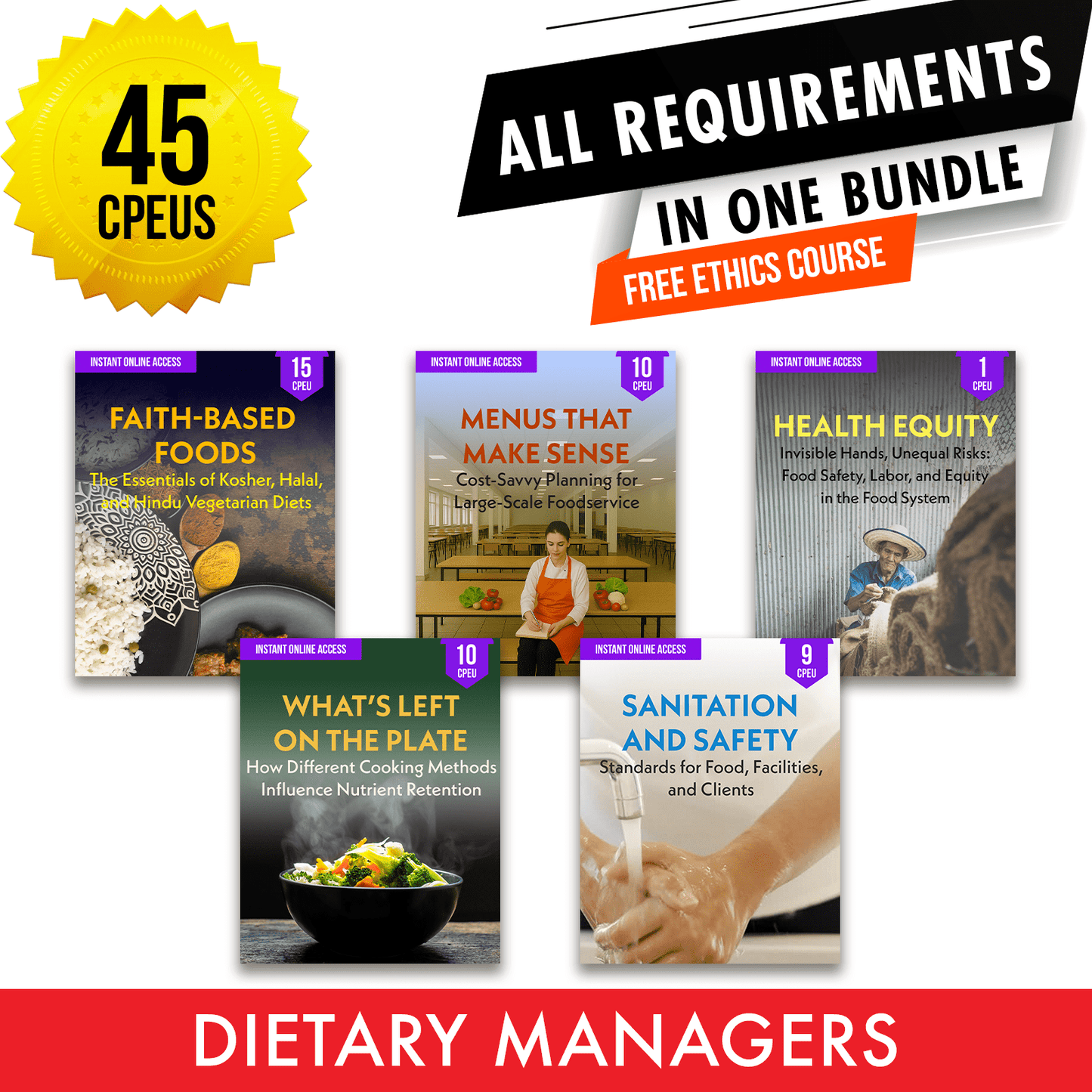 Dietary Managers Package: CBDM Full Recertification - All Required Dietitian Continuing Professional Education Units in One Bundle, 45 CE Hours [All Dietitians]