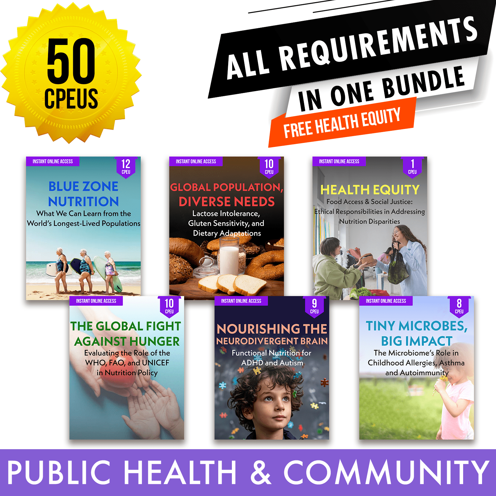 Public Health & Community Package: DTR Full Recertification - All Required Dietitian Continuing Professional Education Units in One Bundle, 50 CEU [All Dietitians]
